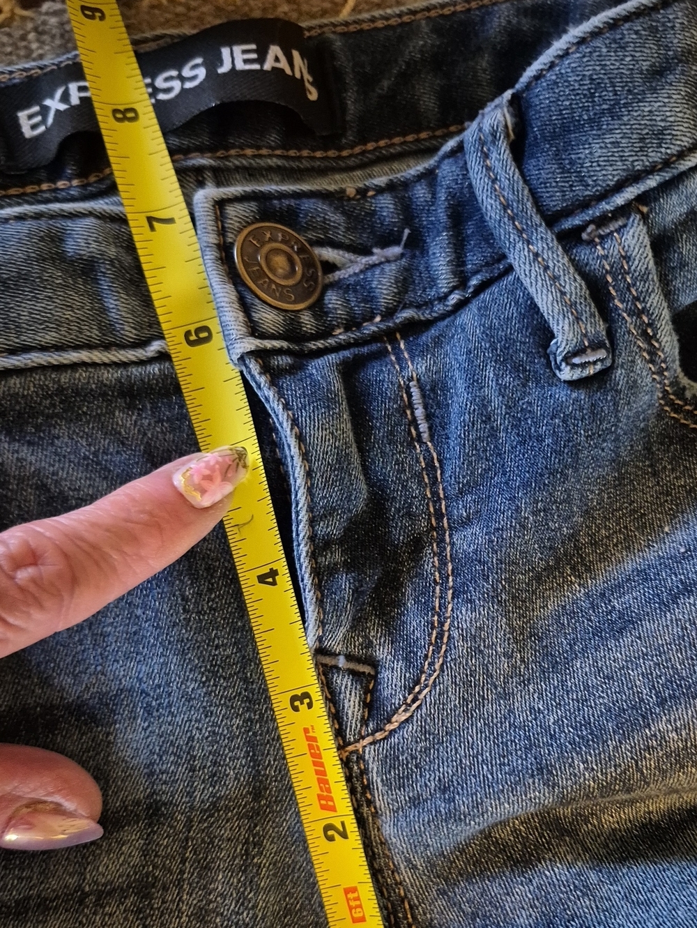 ExPressJeansRepurposed "LoveMeTwice"BellBottom Jeans.sz2 R. W13"×30" 7rise(1670A - Picture 11 of 16